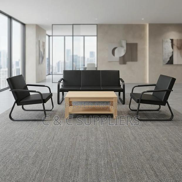 Office Sofa; Black 5 Seater Reception Sofa Set - thumbnail 4