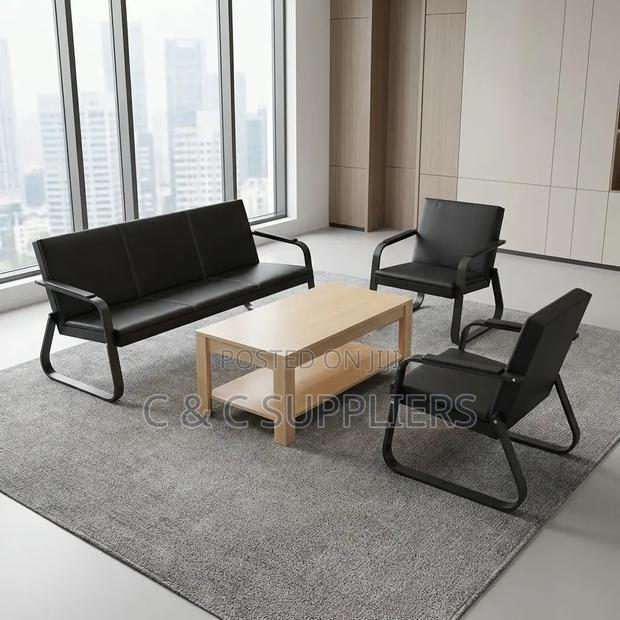 Office Sofa; Black 5 Seater Reception Sofa Set - thumbnail 5