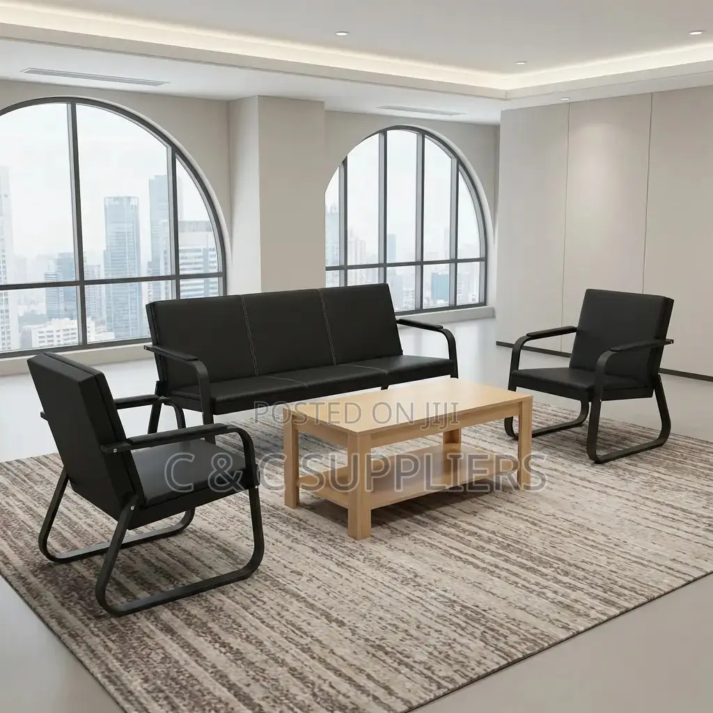 Office Sofa; Black 5 Seater Reception Sofa Set