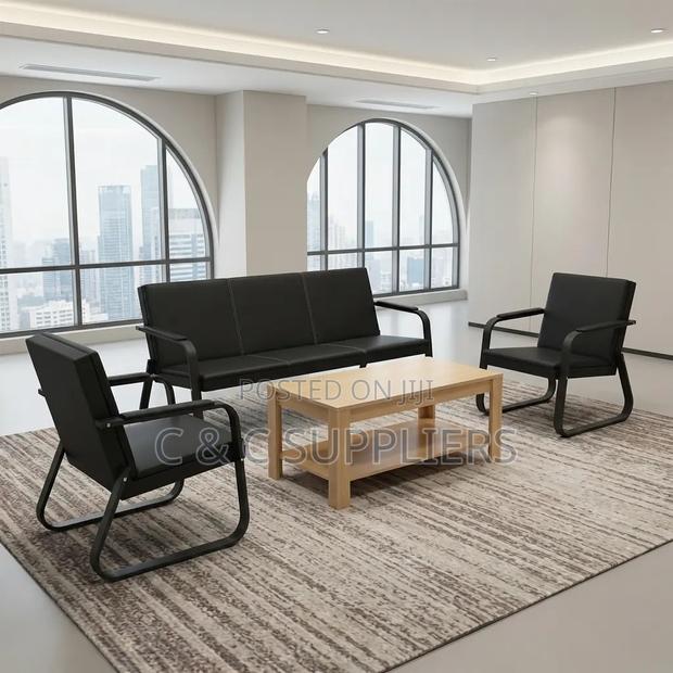 Office Sofa; Black 5 Seater Reception Sofa Set - thumbnail 6