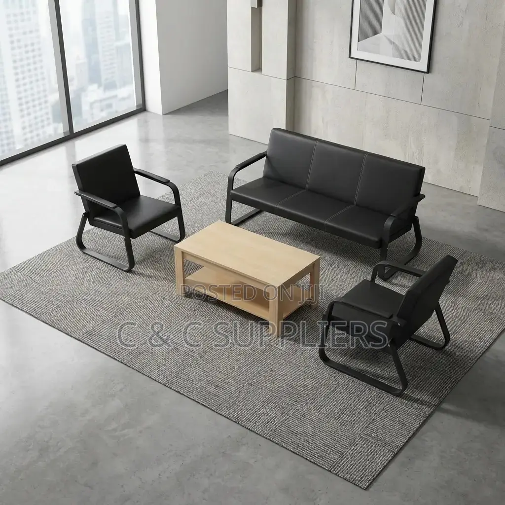 Office Sofa; Black 5 Seater Reception Sofa Set