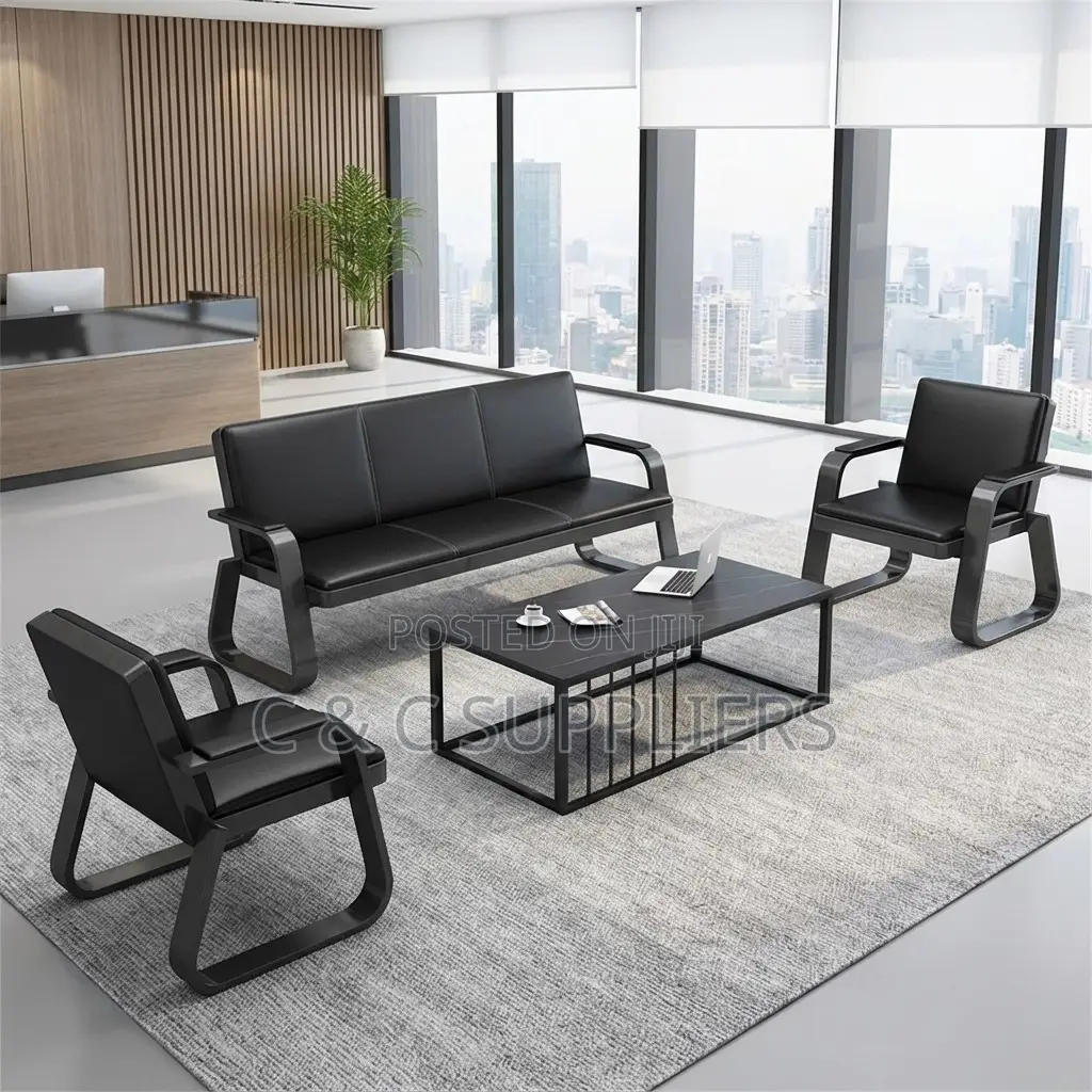 Office Sofa; Black 5 Seater Reception Sofa Set