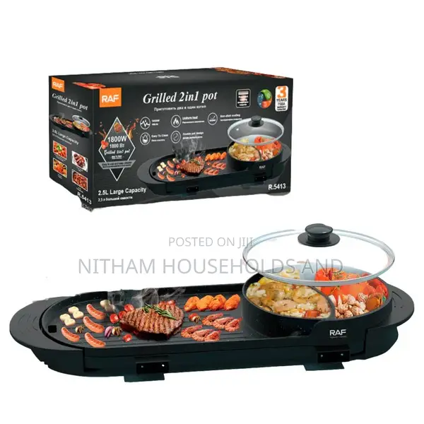 Raf R.5413 Electric Grilled 2-in-1 Hot Pot BBQ Grill