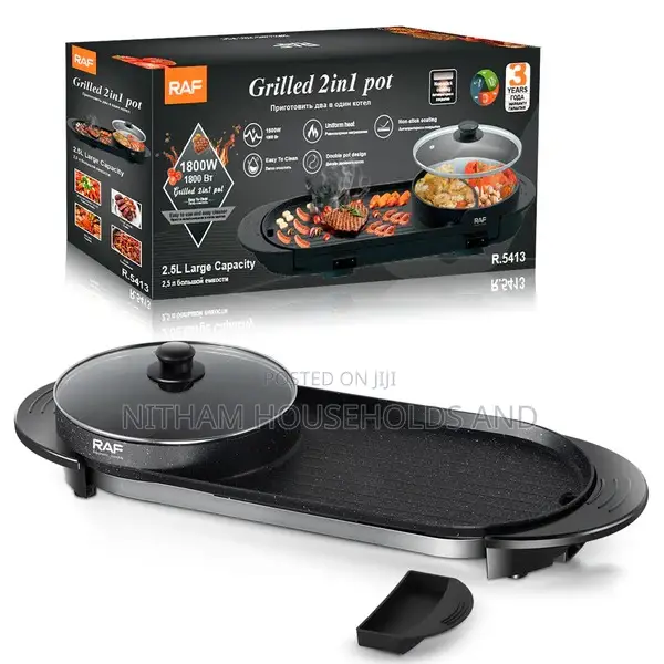 Raf R.5413 Electric Grilled 2-in-1 Hot Pot BBQ Grill