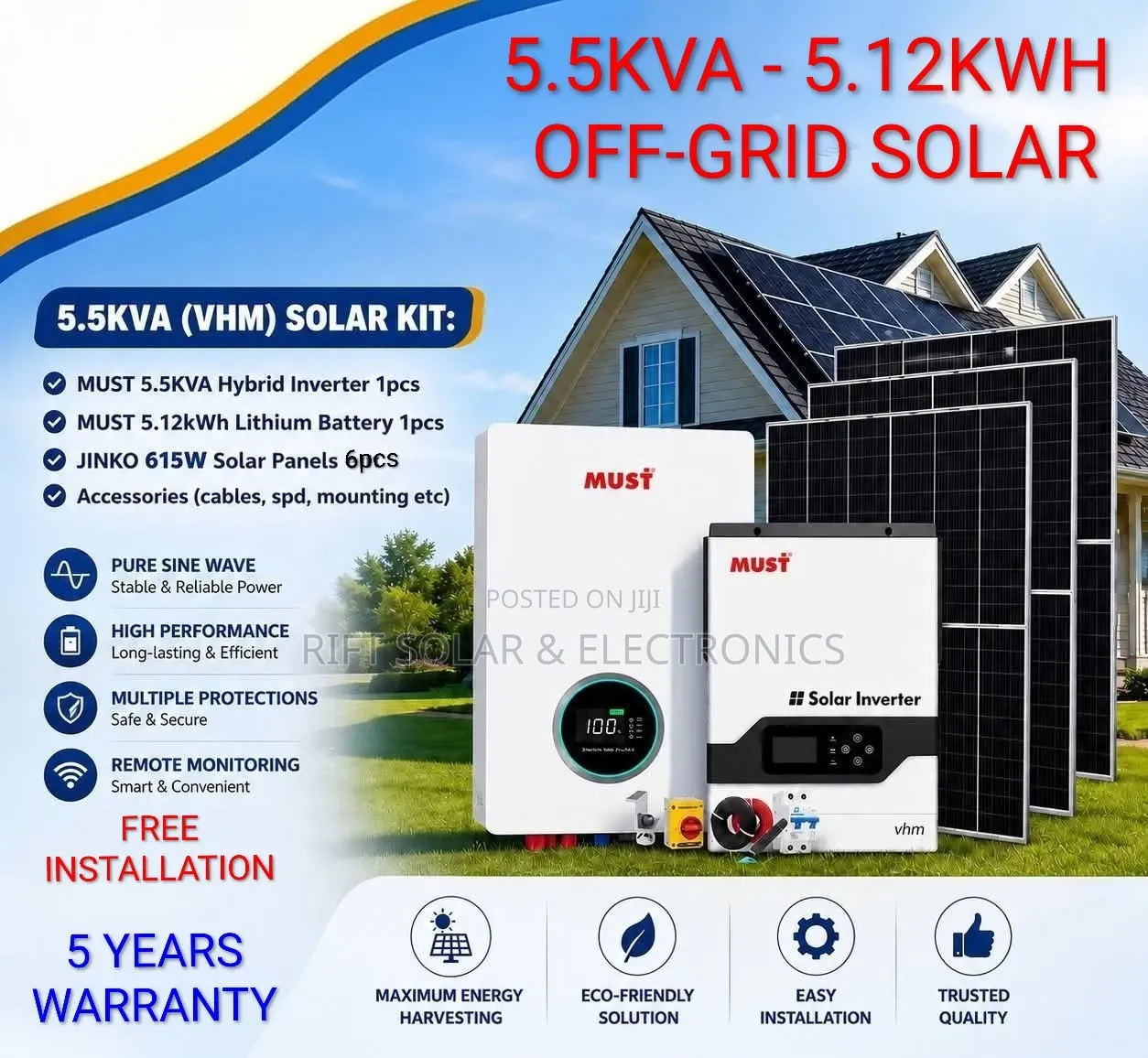 5.5kva Offgrid - 5.12kwh Lithium - (6)615w Solar + Free Installation