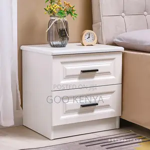 Bedside Cabinet; High-Quality White Wooden 2 Drawer Storage Unit