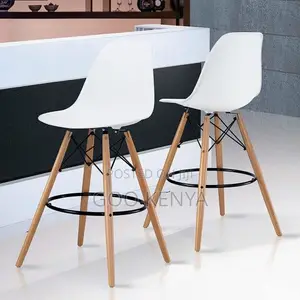 Bar Stool; Elegant Eames Inspired Wooden Legs Bar Stool for Kitchen