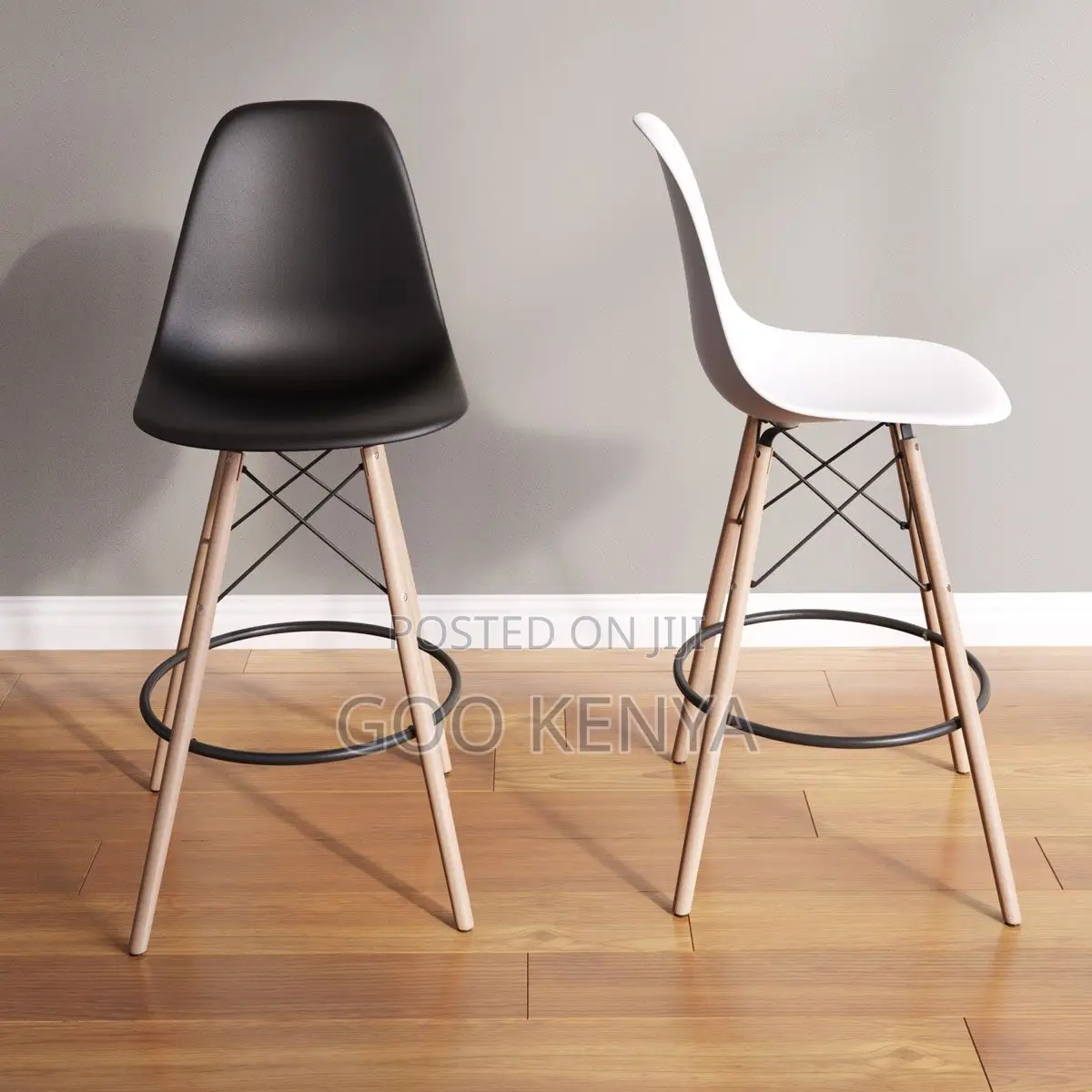 Bar Stool; Elegant Eames Inspired Wooden Legs Bar Stool for Kitchen