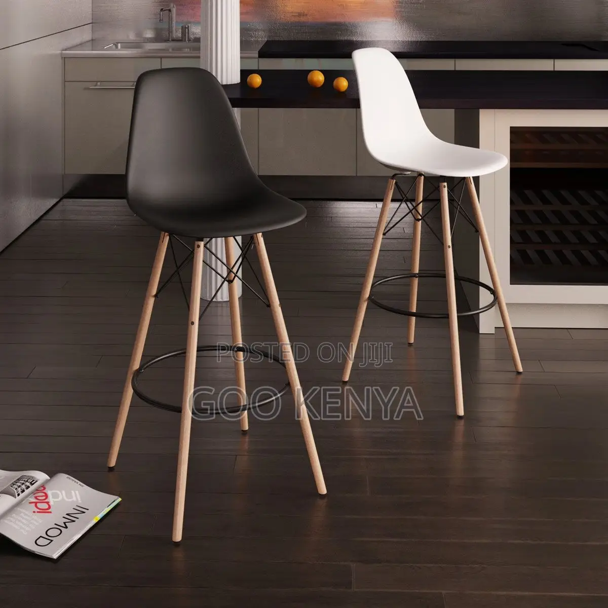 Bar Stool; Elegant Eames Inspired Wooden Legs Bar Stool for Kitchen