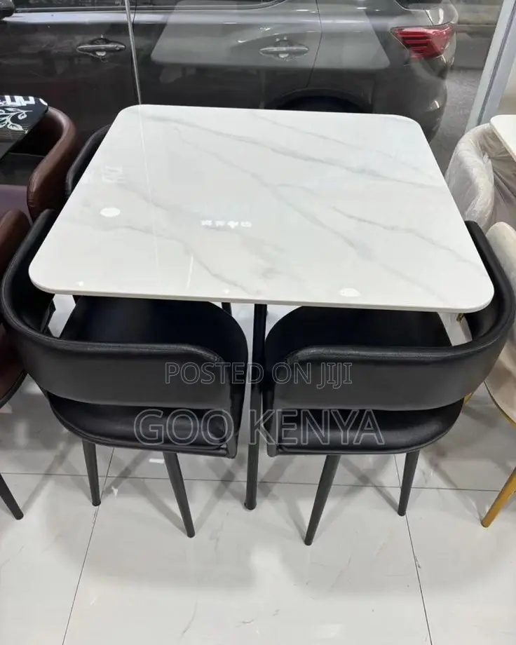 Dining Set; Premium Quality Marble Effect 4 Seater Dining Set
