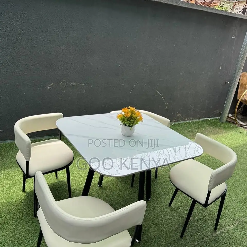 Dining Set; Premium Quality Marble Effect 4 Seater Dining Set