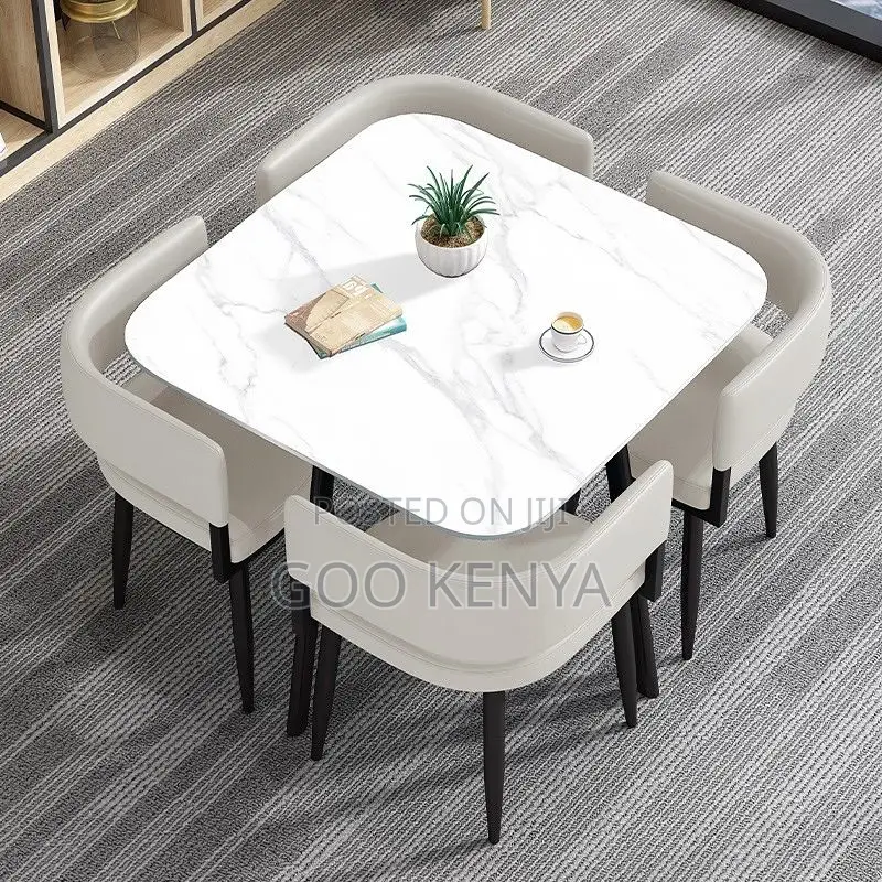 Dining Set; Premium Quality Marble Effect 4 Seater Dining Set