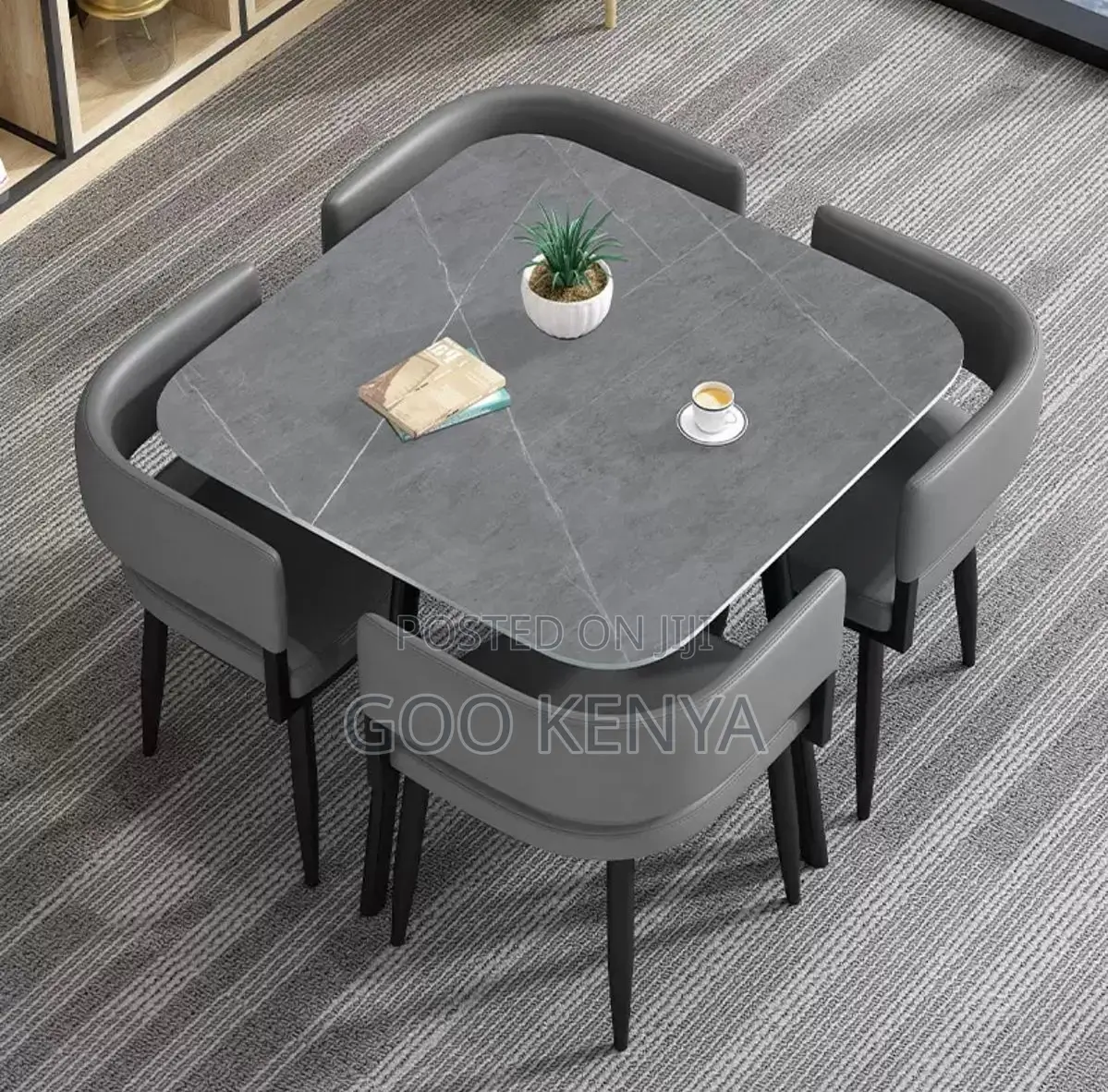 Dining Set; Premium Quality Marble Effect 4 Seater Dining Set