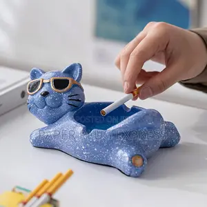 Classic Ceramic Tabletop Ashtray - Cool Cat