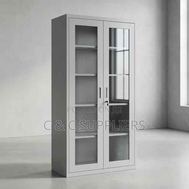 2-Door Glass Front Steel Cabinet