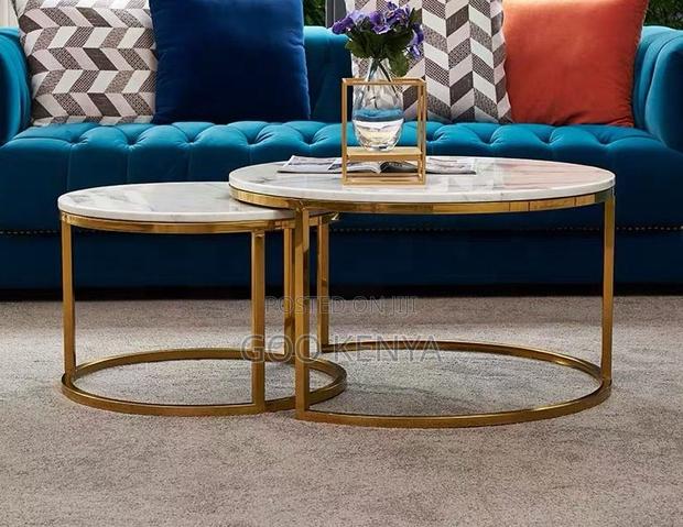 Coffee Table; Premium Modern Living Room Coffee Table With Marble Top - thumbnail 2