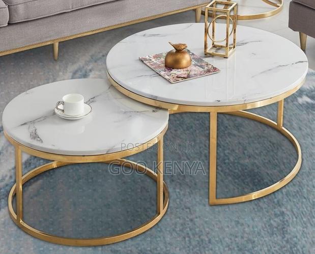 Coffee Table; Premium Modern Living Room Coffee Table With Marble Top - thumbnail 3