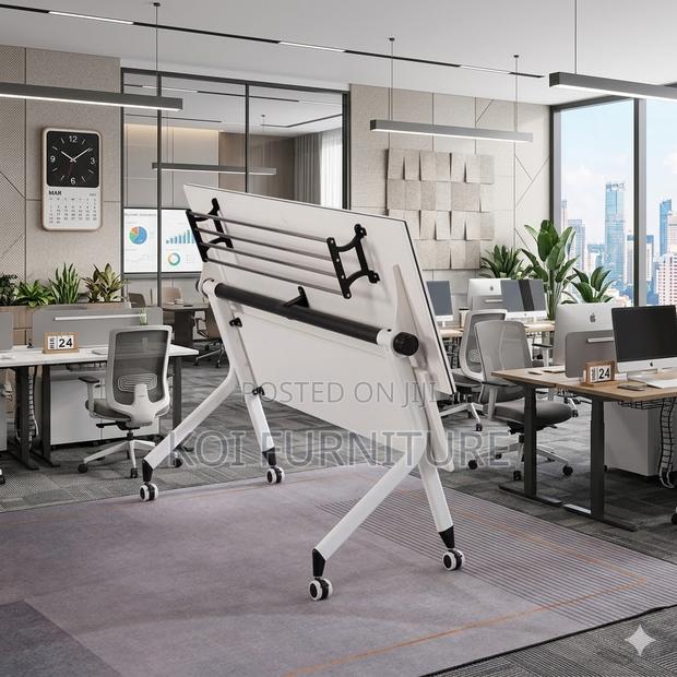 Office Desk; White Foldable Office Movable Desk - thumbnail 2