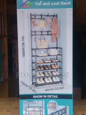 Shoe Organizer Rack With Hat Coat Hooks