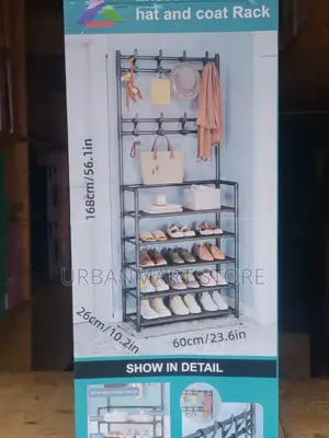 Shoe Organizer Rack With Hat Coat Hooks