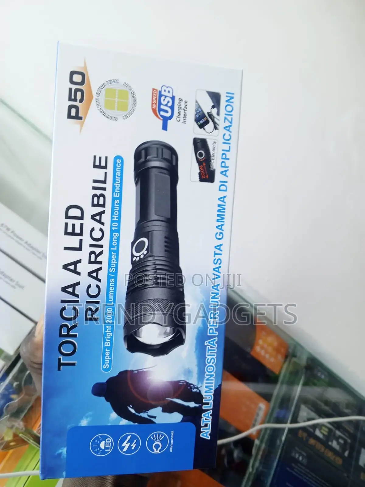 Torcia P50 High Power Led Flashlight Rechargeable USB Torch