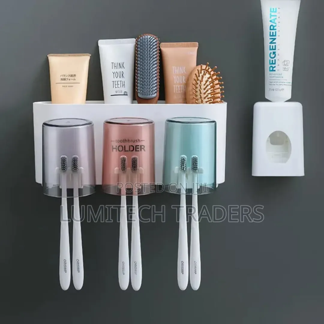 Multifunctional Toothbrush 2 Cups Holder and Toothpaste Dispenser