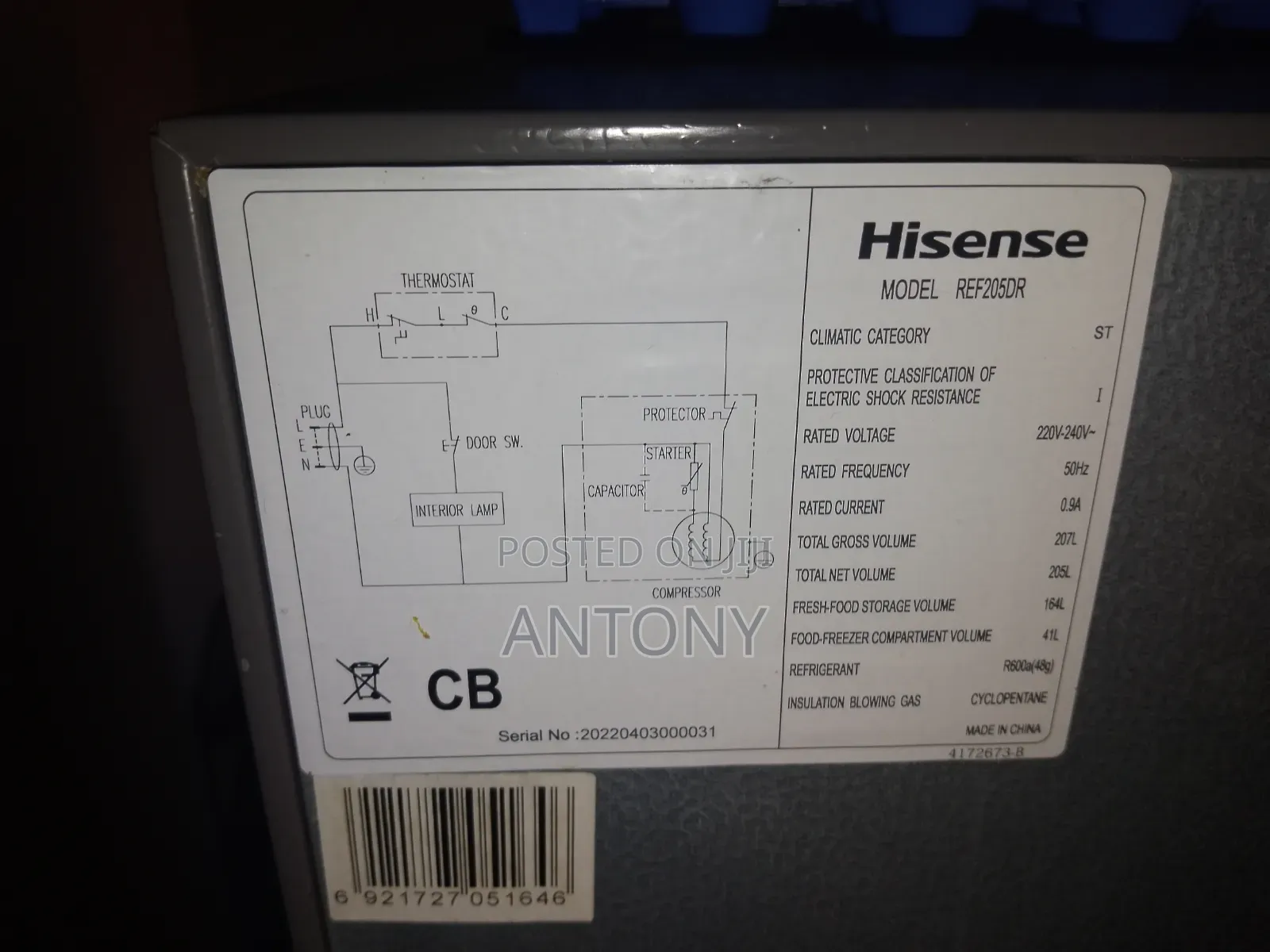 Hisense Climatic Refrigerator 205 Litres