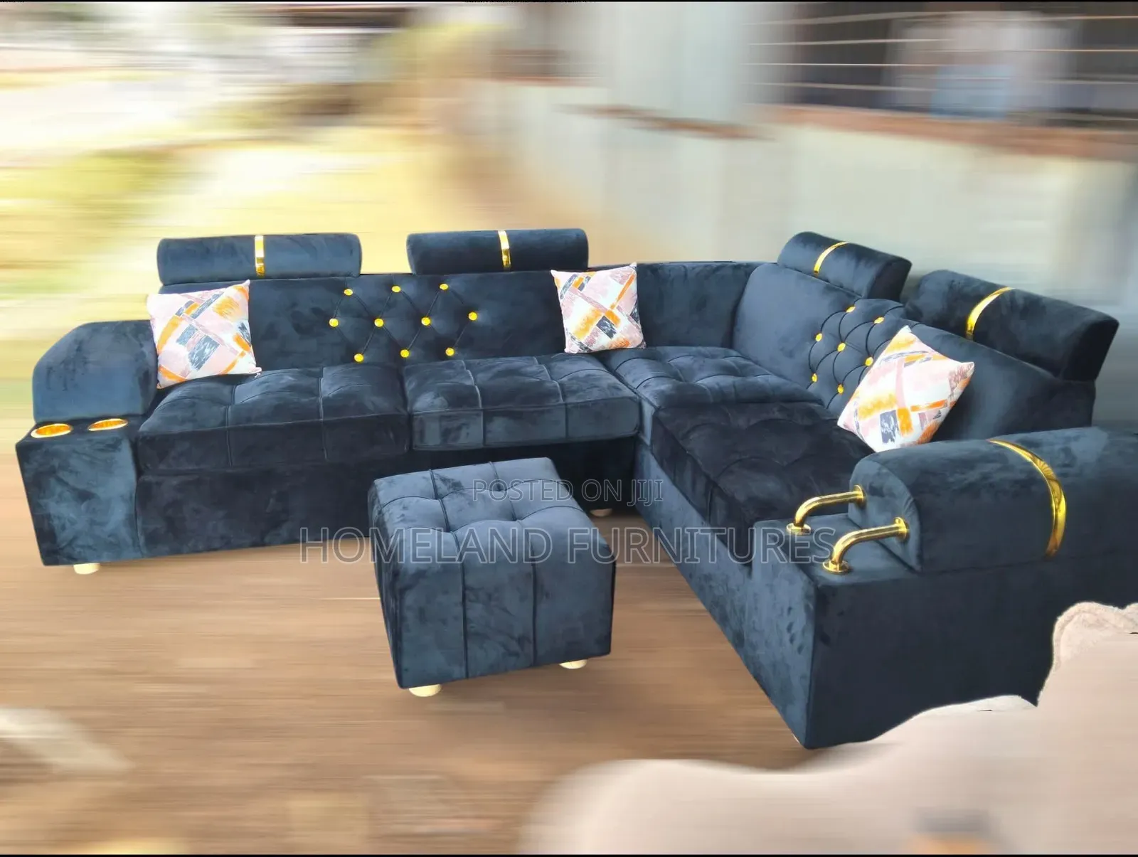 Blue L Shaped 6 Seater Sofa