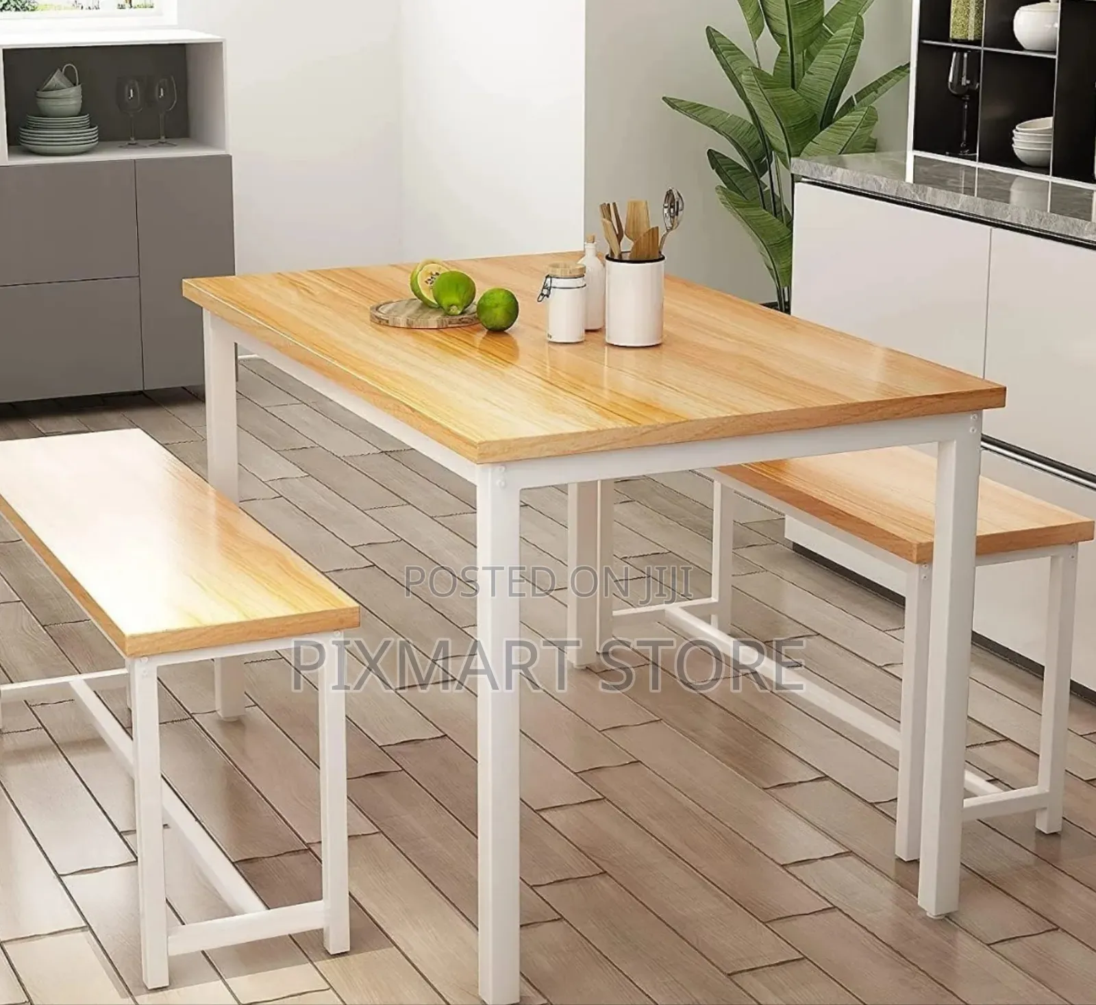 Modern 4-Seater Dining Table Set With Space-Saving Benches