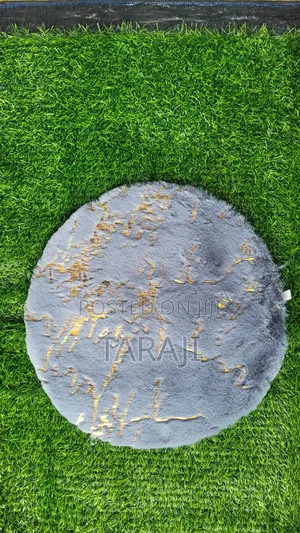 Luxury Faux Fur Small Rugs / Gold Foil Round Square Bedside Mats