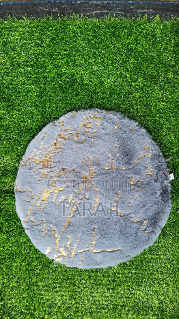 Luxury Faux Fur Small Rugs / Gold Foil Round Square Bedside Mats