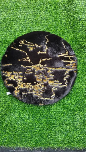 Luxury Faux Fur Small Rugs / Gold Foil Round Square Bedside Mats