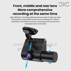 Car Dash Cam 1080p 3-Lens Front Interior Black Box