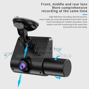 Car Dash Cam 1080p 3-Lens Front Interior Black Box