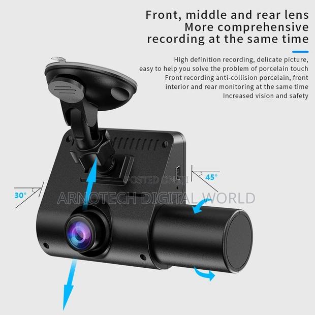 Car Dash Cam 1080p 3-Lens Front Interior Black Box - thumbnail 3