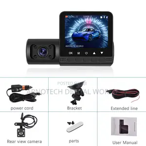 Car Dash Cam 1080p 3-Lens Front Interior Black Box