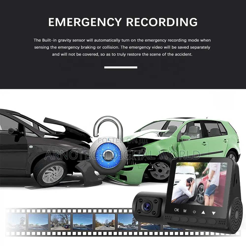Car Dash Cam 1080p 3-Lens Front Interior Black Box