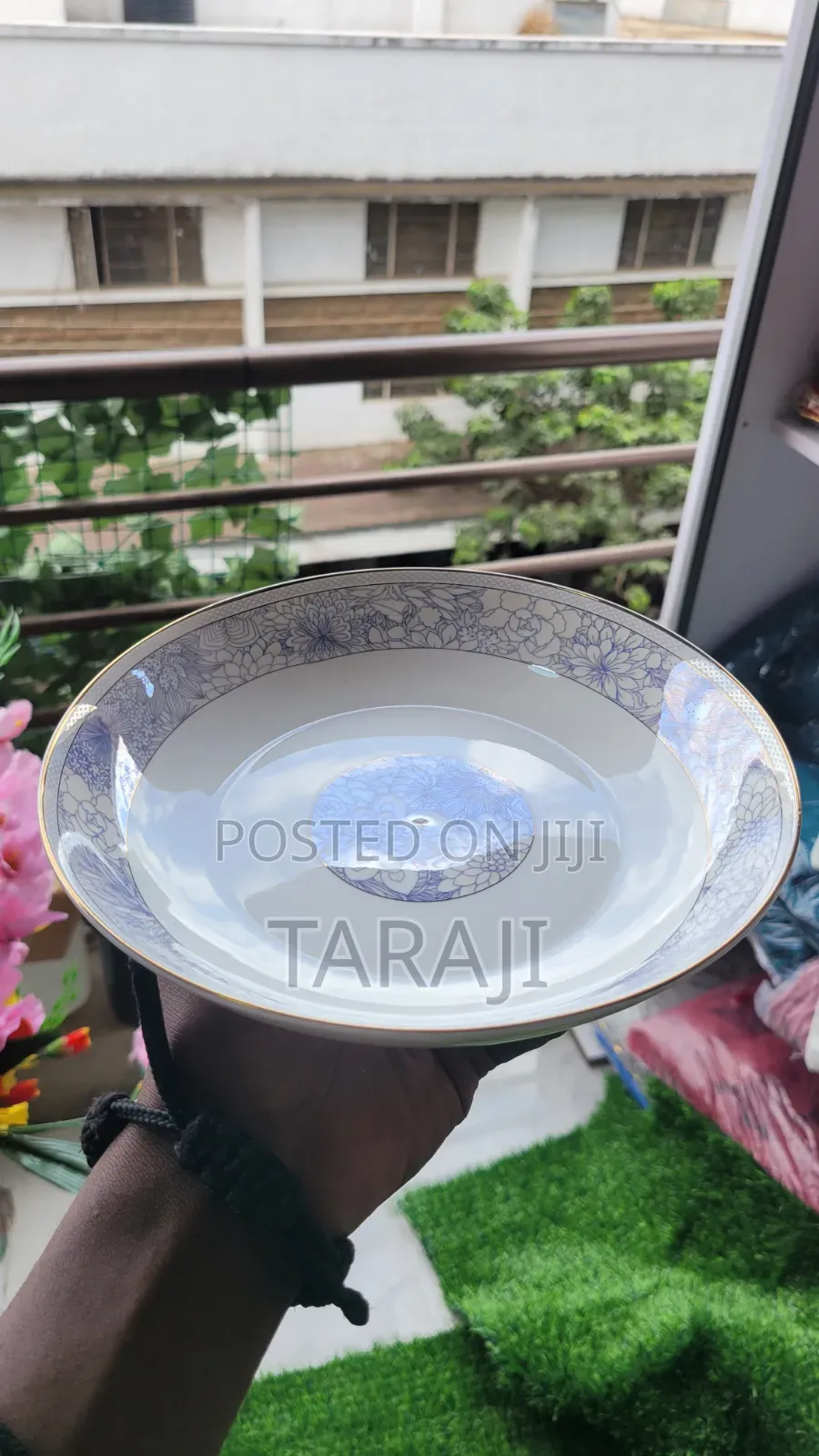 Premium Ceramic Floral Bowls Plates Set / Luxury Blue Dining Ware