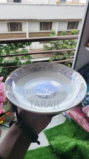 Premium Ceramic Floral Bowls Plates Set / Luxury Blue Dining Ware