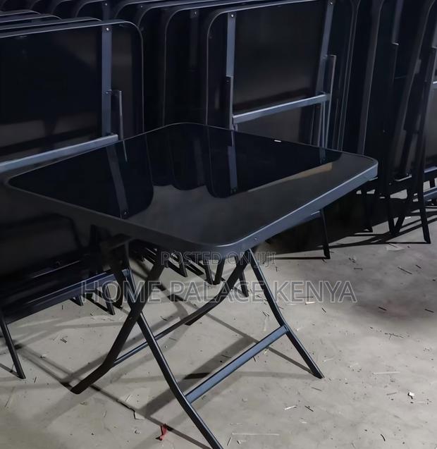 Foldable Table: Black Tempered Glass Table With X Shaped Legs - thumbnail 4