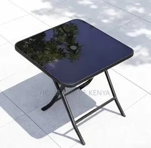 Foldable Table: Black Tempered Glass Table With X Shaped Legs