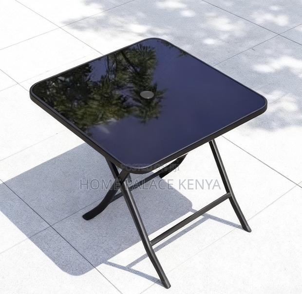 Foldable Table: Black Tempered Glass Table With X Shaped Legs - thumbnail 5
