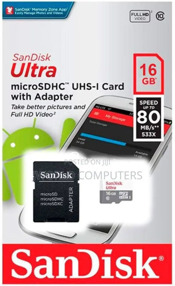 Sandisk Ultra Microsd Class 10 80mbps 16gb Without Adapter