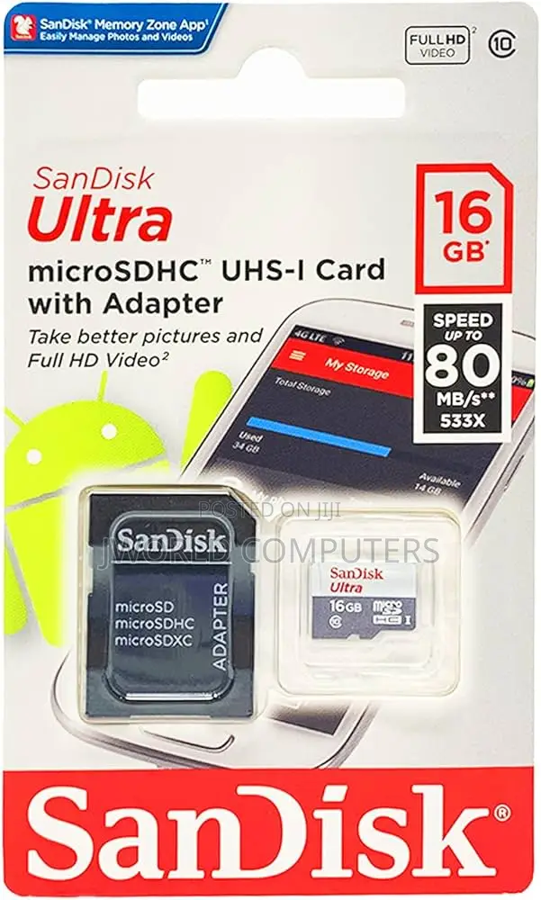 Sandisk Ultra Microsd Class 10 80mbps 16gb Without Adapter