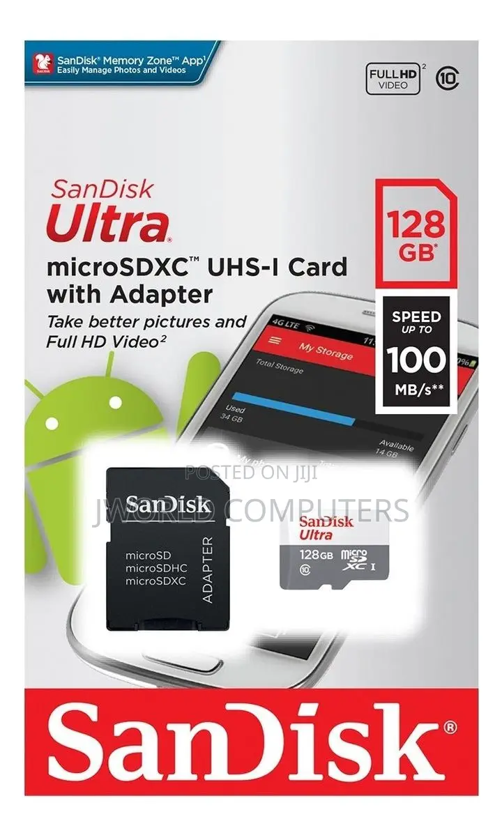 Sandisk Ultra SDXC Uhs-I Card 100mbps 128gb Class 10 - Sdsdunr-128g