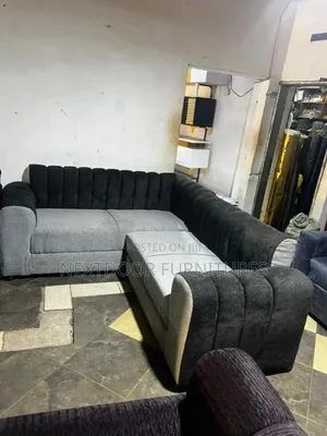 L Shaped Black and Grey Sofa