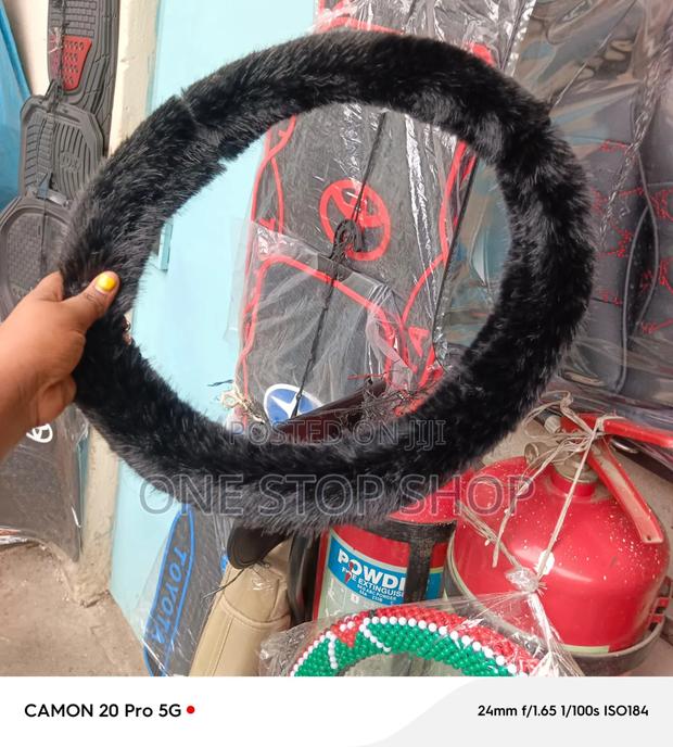 Fluffy Black Stretch_on Luxury Soft Fur Wheel Cover - main view