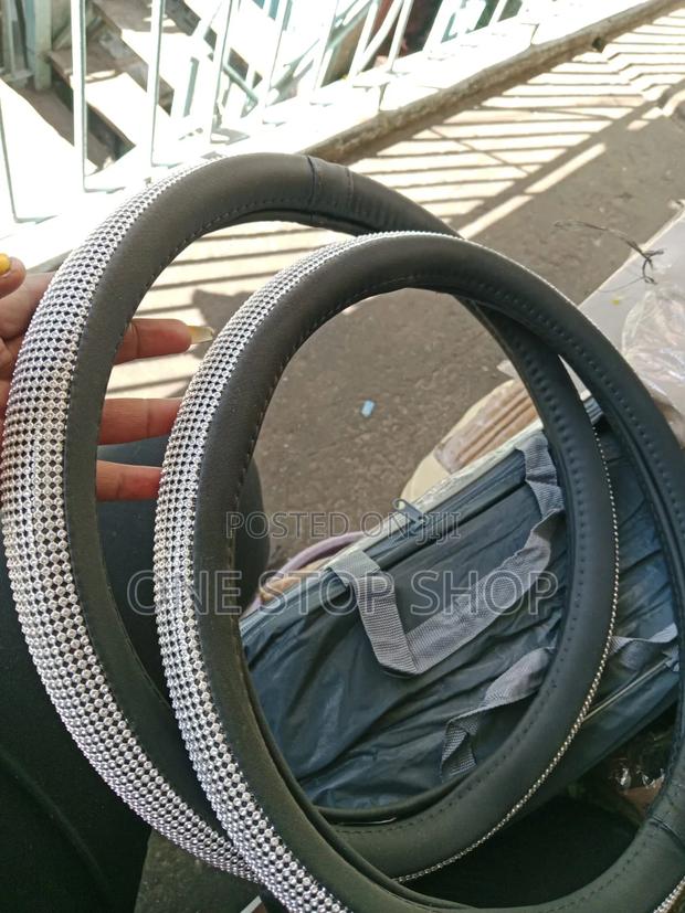Universal Steering Wheel Cover With Silver Rhinestone Embellishments