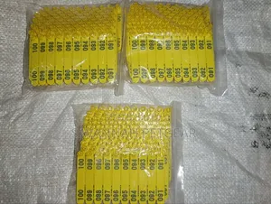 Yellow, Numbered Livestock Ear Tags C-shape" Or Slender Design
