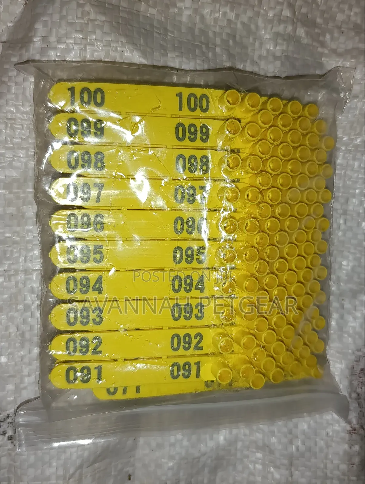 Yellow, Numbered Livestock Ear Tags C-shape" Or Slender Design